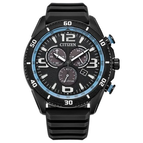 Citizen Brycen Men's Eco-Drive Chronograph Black Silicone Strap Watch