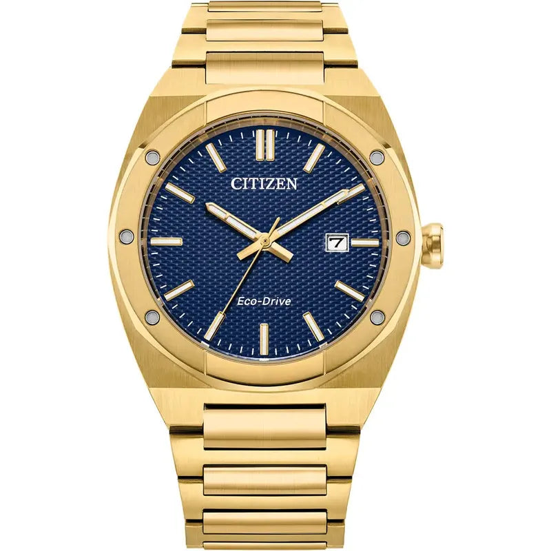 Citizen Men's Sport Gold-Tone Stainless Steel Eco-Drive Blue Dial