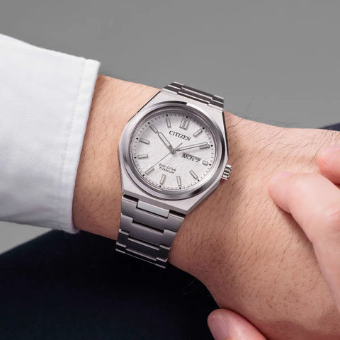 Citizen Zenshin Super Titanium Eco-Drive Men's Stainless Steel White Dial Watch