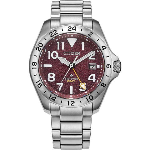 Citizen Promaster Land GMT Eco-Drive Men's Stainless Steel Red Dial Watch